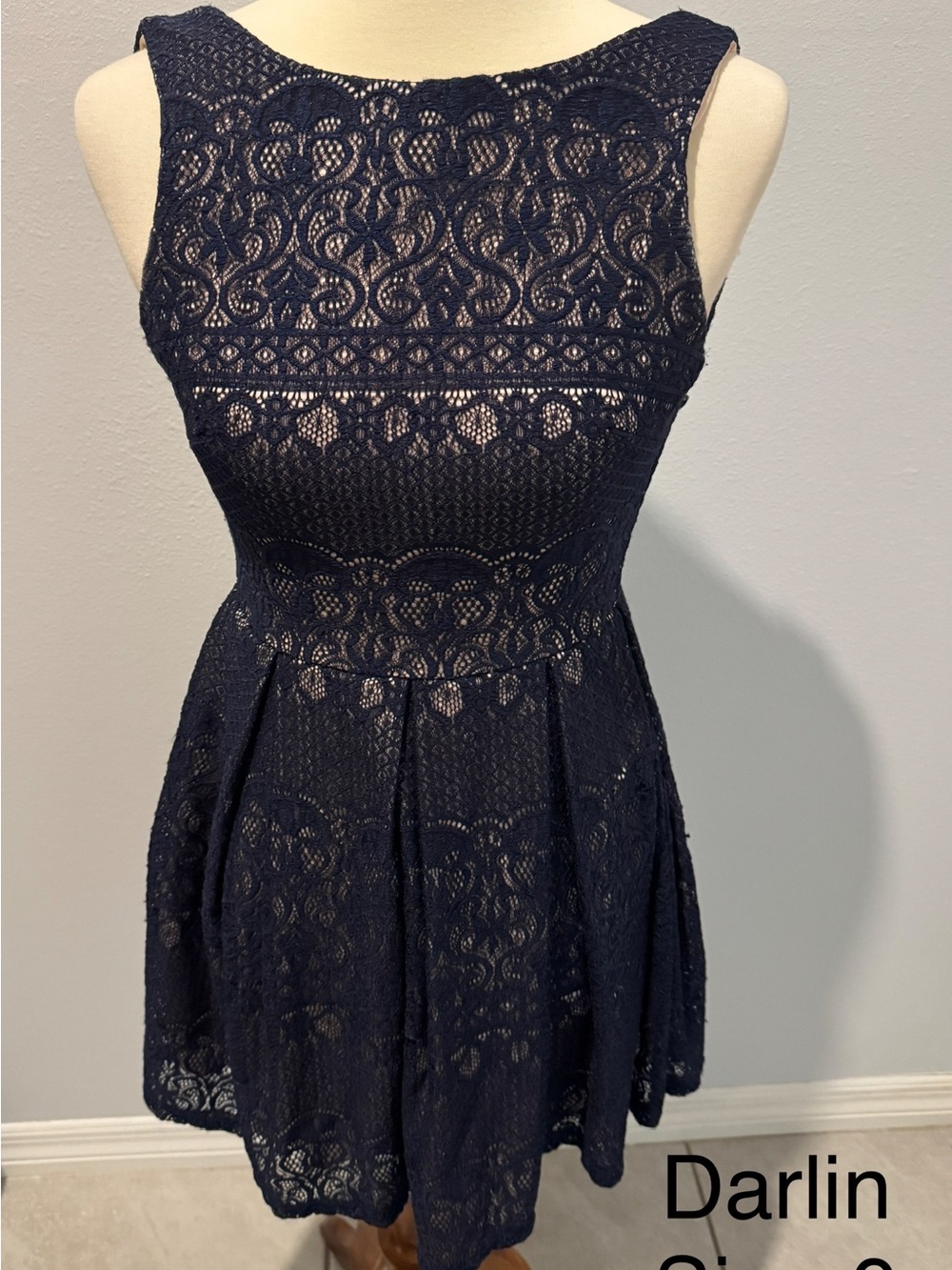 B Darlin Navy Lace Fit & Flare Mini Dress